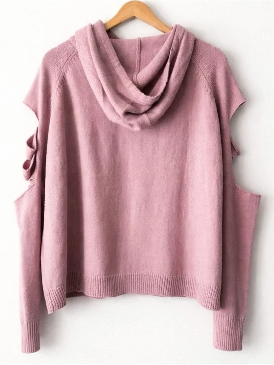 LOLA x LF Shredded Deconstructed Upcycled Knit Hoodie Sweater Dusty Rose Small - Picture 9 of 9